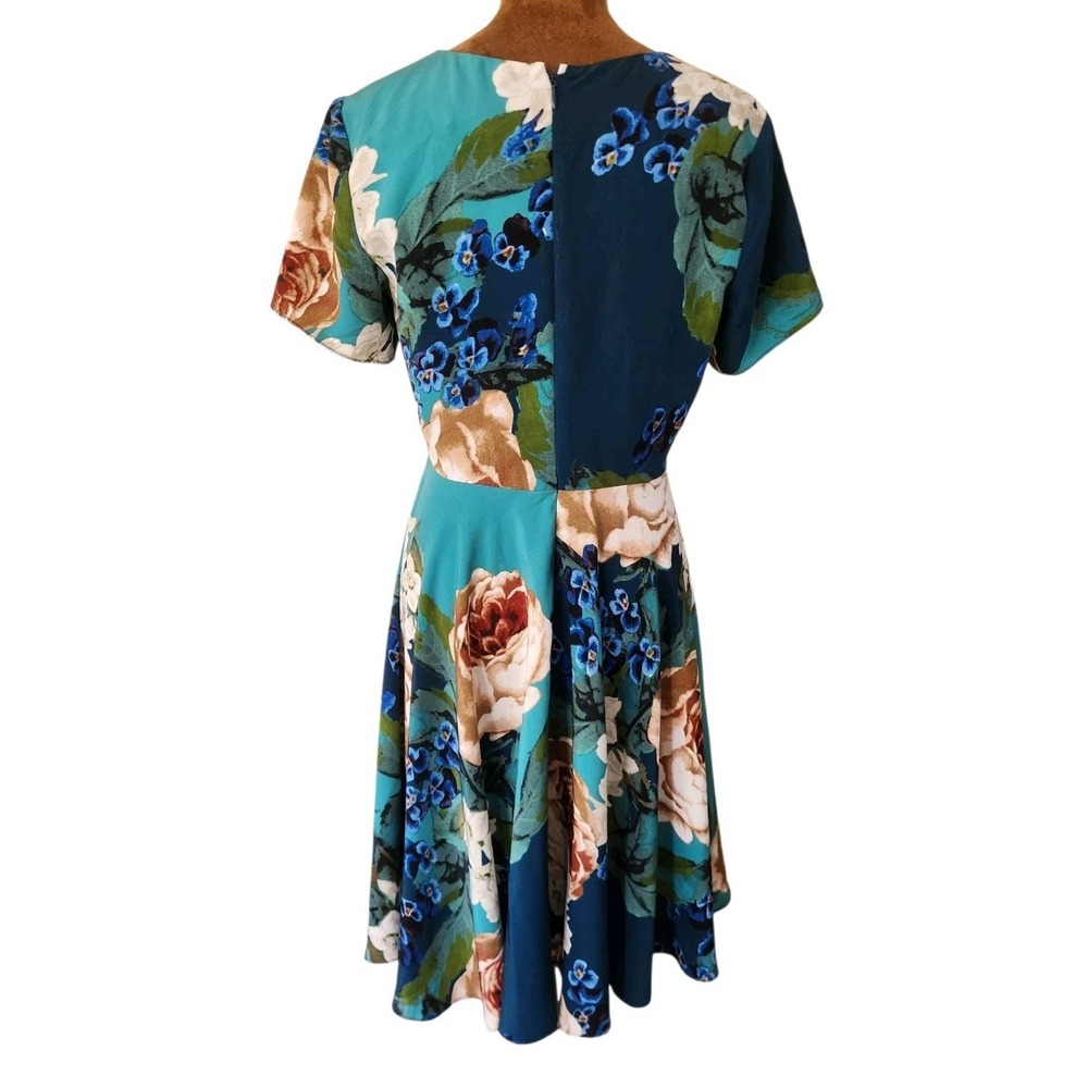 Anthropologie Corey Lynn Calter Floral Dress Teal Blue Size 2 A-line Summer - Picture 3 of 8